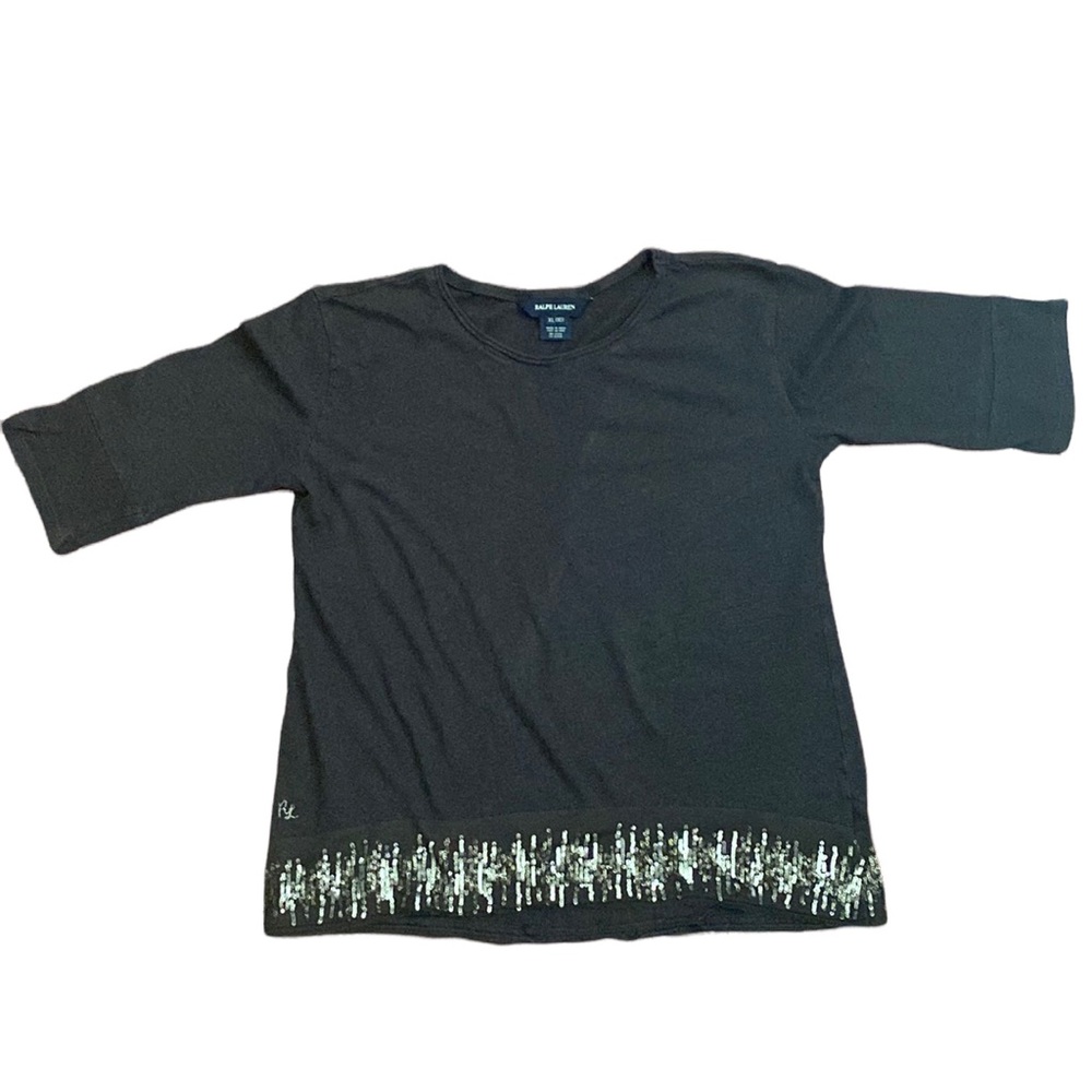 Ralph Lauren 3/4 Sleeve Grey Sparkle Trim Shirt